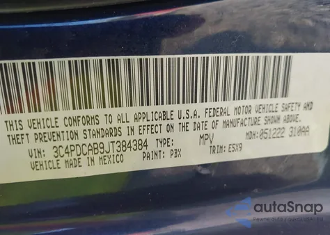 2018 Dodge Journey Se from USA, damaged, VIN 3C4PDCAB9JT384384